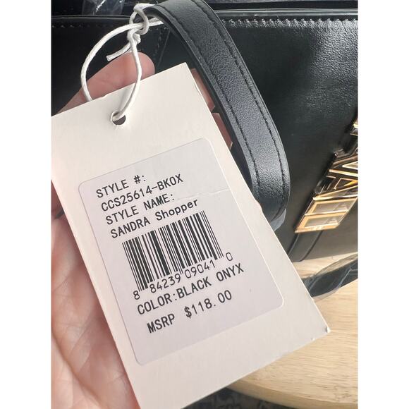 Cavalli Sandra Leather Large Shopper Tote Bag Black Onyx NWT - Picture 4 of 5